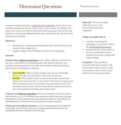 Student Generated Discussion Questions Assignment - Postcolonial Space