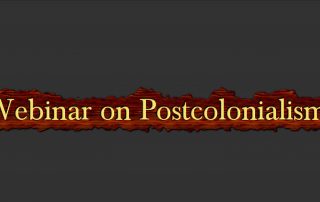 Brown color strip with text Webinar on postcolonialism!
