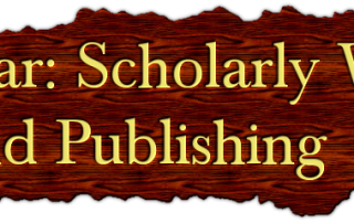 Brown background with text: Webinar on scholarly writing and publishing
